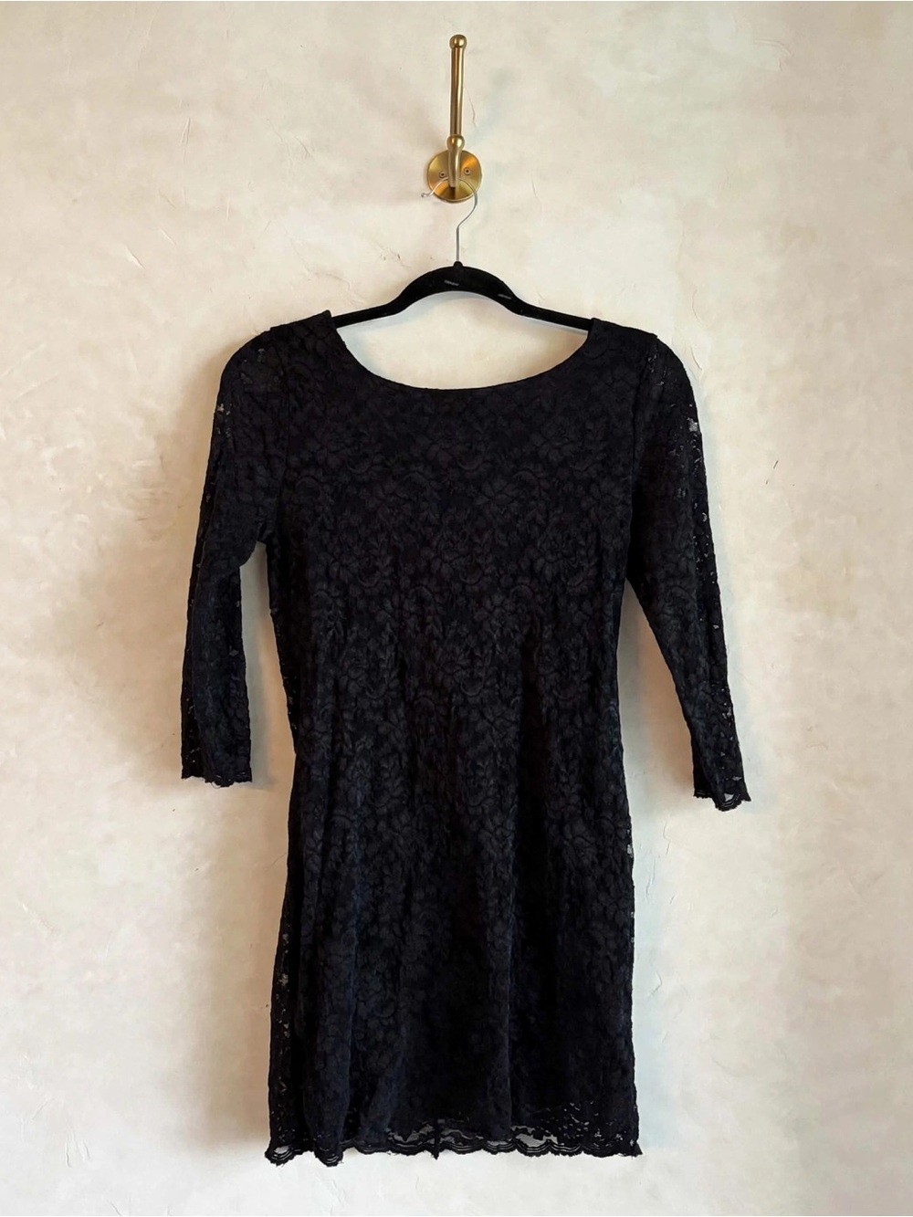 Forever 21 Black Floral Lace Scoop Back Mini Dress L Exposed Gold Zipper